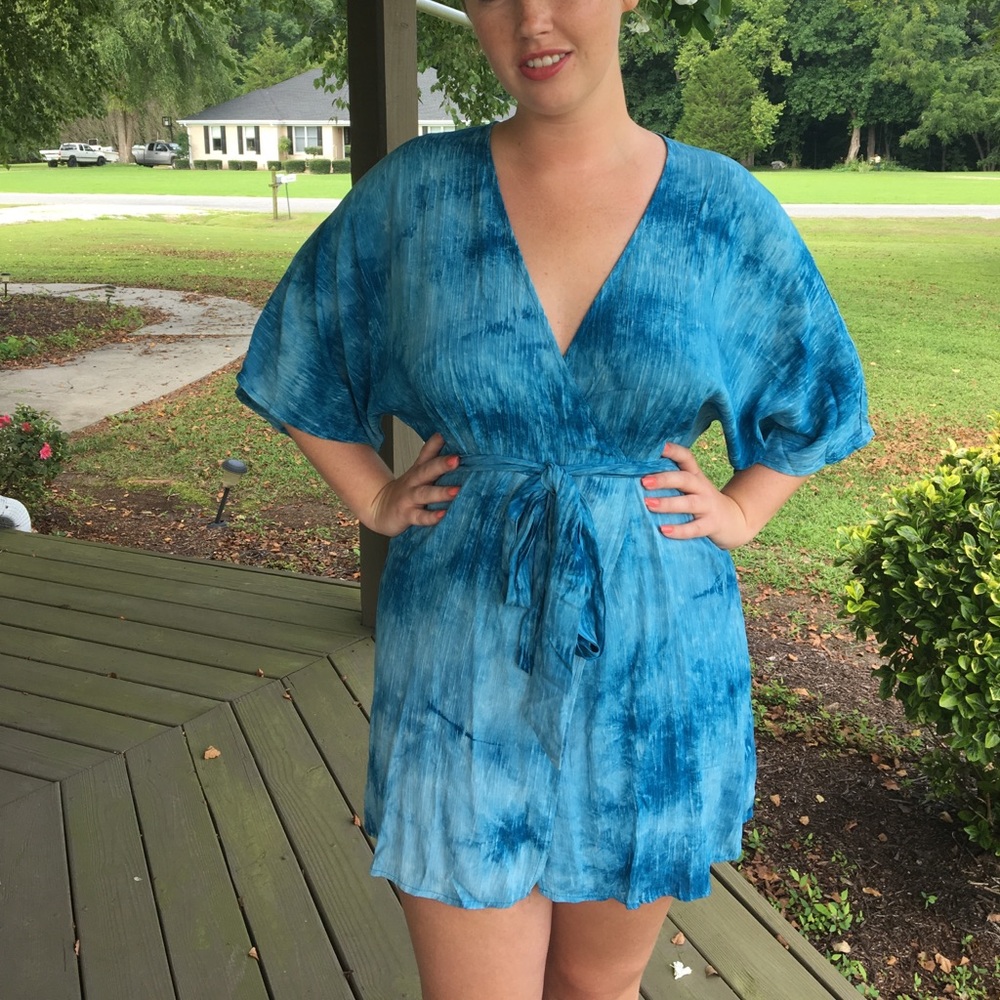 Blue and white wrap dress